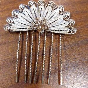 Vintage Sterling Silver Filigree Hair Comb
